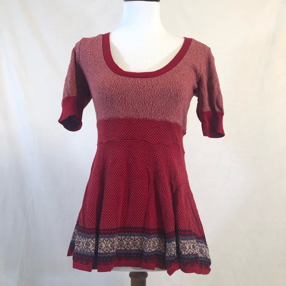 Free People Red Empire Waist Short Sleeve Sweater